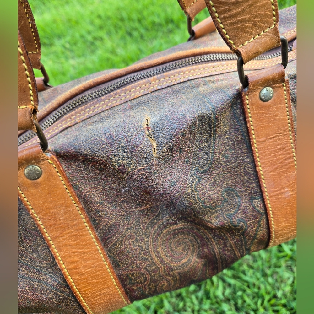 Etro Vintage 16” Travel Duffle Bag – Paisley & Leather – Rehab Project - Picture 3 of 15